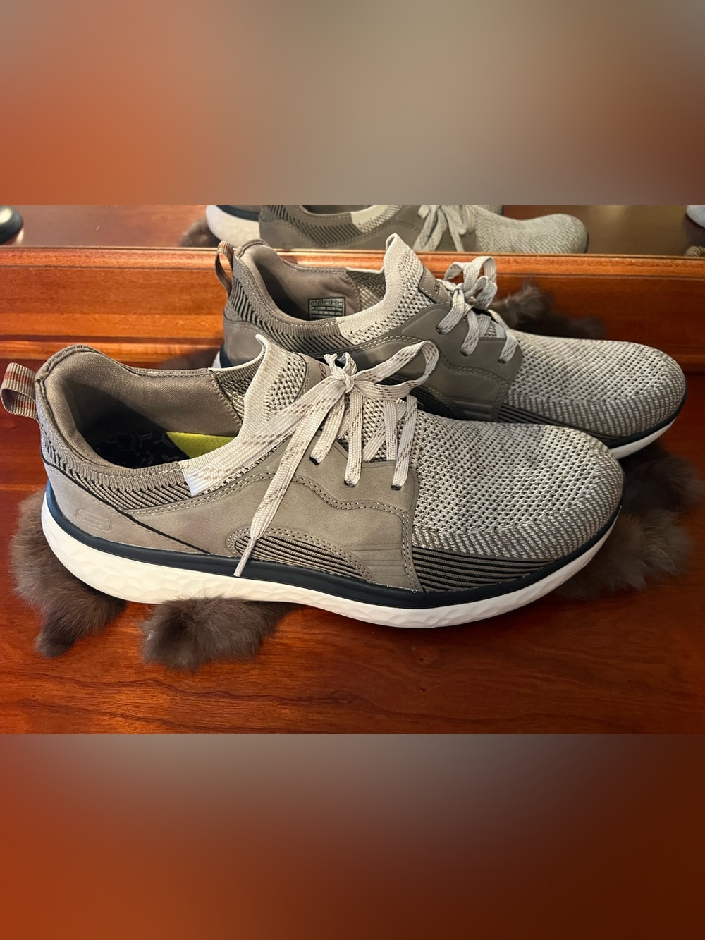 Skechers Men's Taupe Gray Knit Lace-Up Sneakers